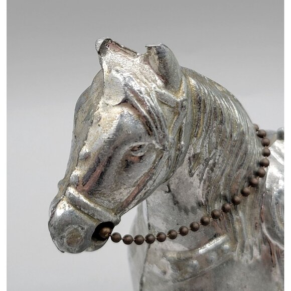 1950s Cast Metal Horse Figurine Saddle & Chain Details Silver Tone Finish - Picture 7 of 7